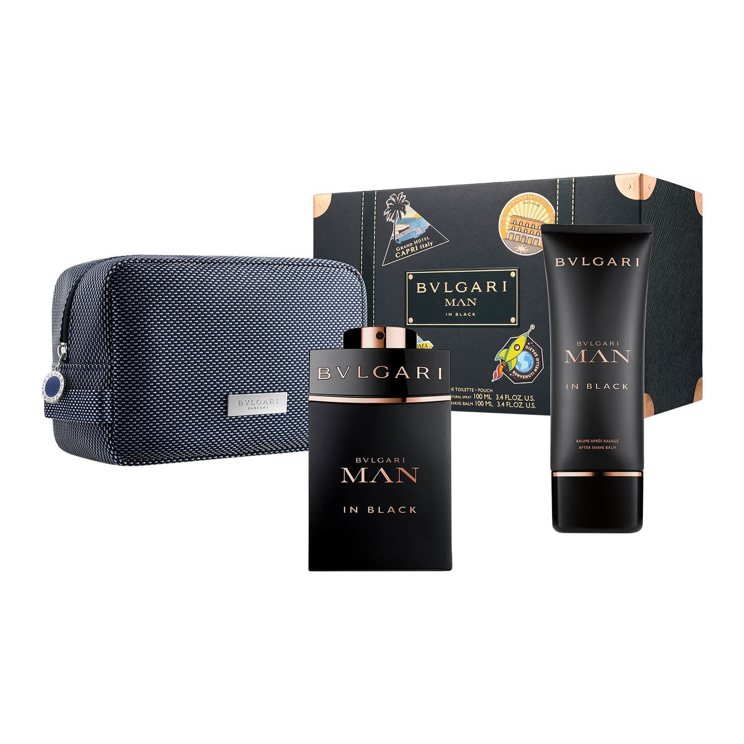 Kit Masculino Perfume Bvlgari Man In Black Eau de Parfum + Pós Barba Bvlgari Man In Black + Necessaire 